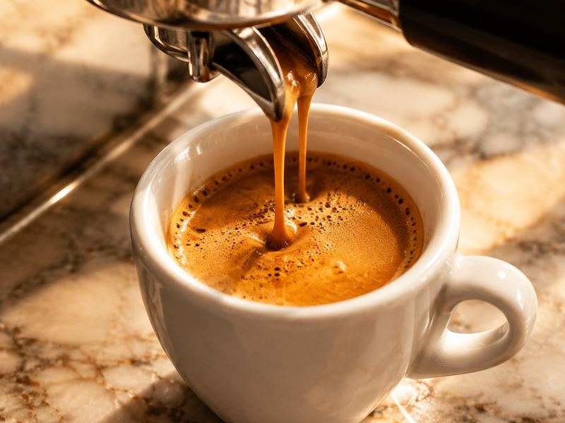 Espresso being poured at La Fontana